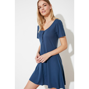 Trendyol Navy Short Sleeve Skater Twill Knitted Dress