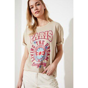 Trendyol Stone Printed Boyfriend Knitted T-Shirt