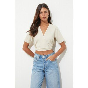 Trendyol Stone Tie Detailed Double Breasted Knitted Blouse