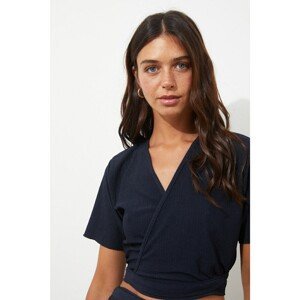 Trendyol Navy Blue Tie Detailed Double Breasted Knitted Blouse