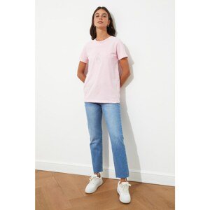 Trendyol Pink Embroidered Basic Knitted T-Shirt