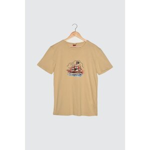 Trendyol Beige Men's Regular Fit Short Sleeve Printed Snoopy Licensed T-Shirt