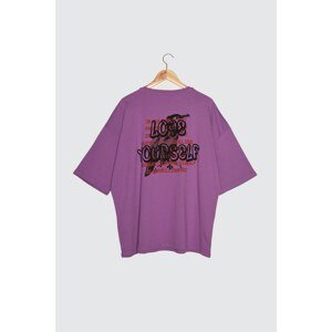 Trendyol Purple Men's Oversize Crew Neck Short Sleeve Printed T-Shirt