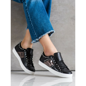 SHELOVET BLACK SNEAKERS WITH ORNAMENTS
