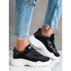 SHELOVET BLACK SNEAKERS WITH GLITTER