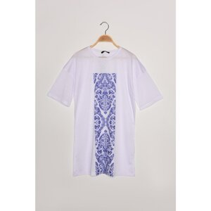 Trendyol White Crew Neck Printed Knitted Tunic