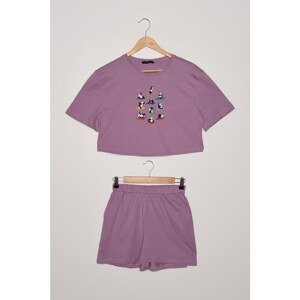 Trendyol Purple Printed Pajamas Set