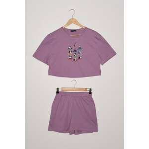 Trendyol Purple Printed Pajamas Set