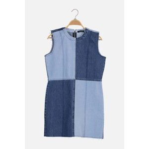 Trendyol Blue Color Block Mini Denim Dress