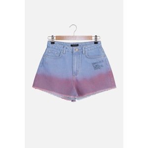 Trendyol Blue Pink Printed Denim Shorts
