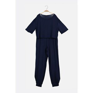 Trendyol Navy Blue Crop Knitted Pajamas Set