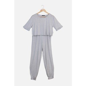 Trendyol Gray Crop Knitted Pajamas Set