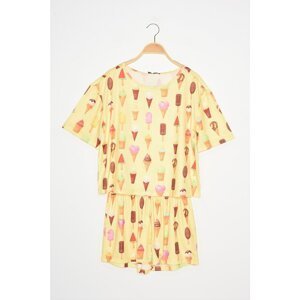 Trendyol Yellow Printed Knitted Pajamas Set