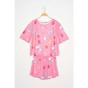 Trendyol Pink Printed Knitted Pajamas Set