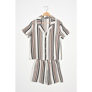 Trendyol Beige-Multicolor Striped Color Block Pajamas Set