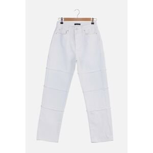 Trendyol White Tassel Detailed High Waist Straight Jeans