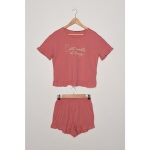 Trendyol Dried Rose Printed Pajamas Set
