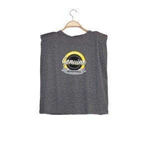 Trendyol Anthracite Printed Padded Basic Knitted T-Shirt