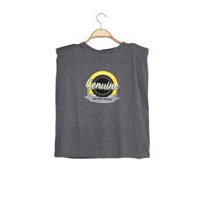Trendyol Anthracite Printed Padded Basic Knitted T-Shirt