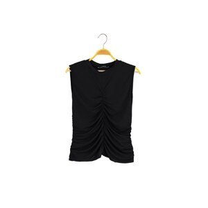 Trendyol Black Gathered Knitted Blouse