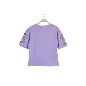 Trendyol Lilac Printed Loose Pattern Knitted T-Shirt