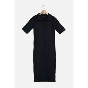 Trendyol Black Polo Collar Ribbed Knit Dress