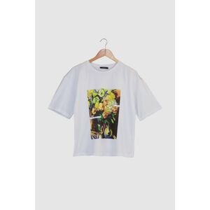Trendyol White Printed Knitted T-Shirt