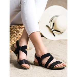 SHELOVET LEATHER SANDALS WITH GLITTER