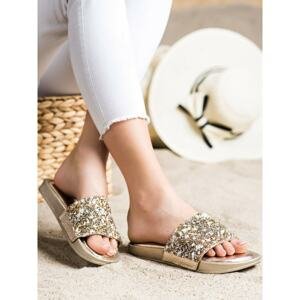SMALL SWAN GOLD FLIP-FLOPS WITH CRYSTALS