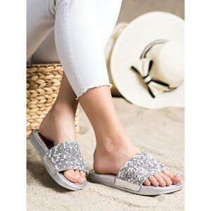 SMALL SWAN SILVER FLIP-FLOPS WITH CRYSTALS