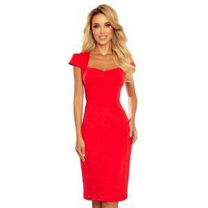 fitted midi dress with a diamond neckline and short sleeves