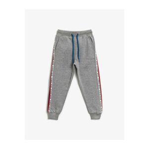 Koton Written Printed Striped Tie Waist Sweatpants - Gray