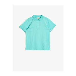 Koton Boy's Green Polo Neck Cotton Buttoned Short Sleeve T-Shirt