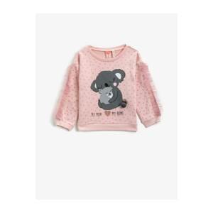 Koton Baby Girl Pink Cotton Printed Tulle Detailed Sweatshirt