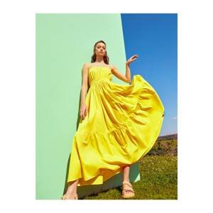 Koton Women's Yellow Cotton Thin Strap Dress