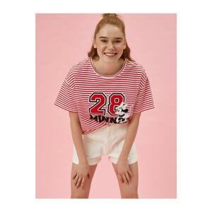 Koton Women's Red Minnie Licensed Printed Striped T-Shirt