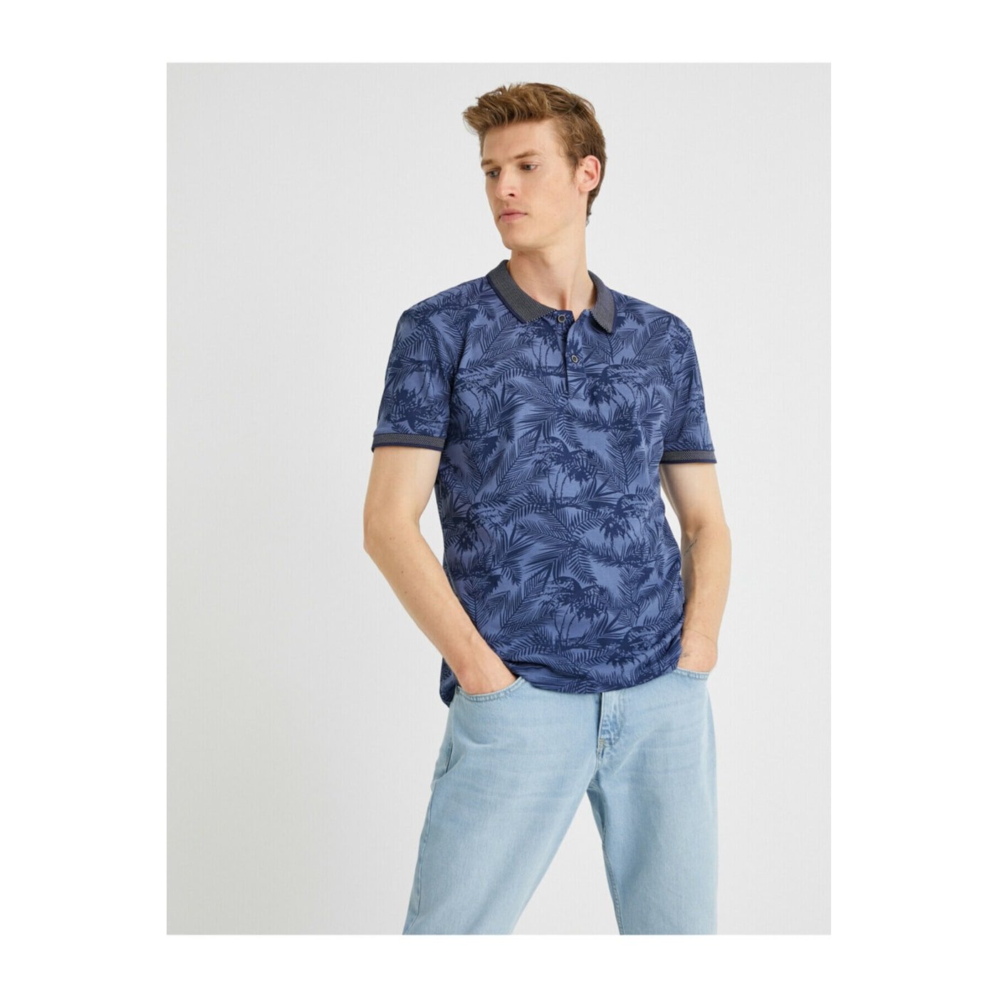 Koton Polo Neck Short Sleeve Patterned T-Shirt