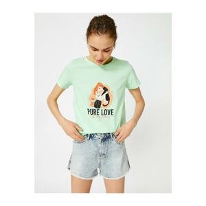Koton Women's Green Printed Crew Neck T-Shirt