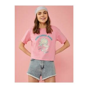 Koton Women's Pink Printed Crew Neck T-Shirt