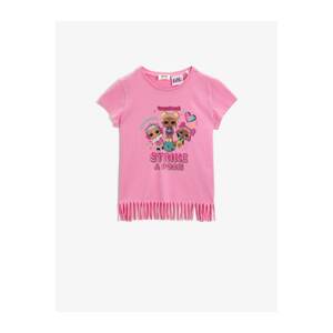 Koton Girl's Fringed Short Sleeve Crew Neck Cotton T-Shirt