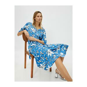 Koton Women's Blue Floral V Neck Dress