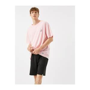 Koton Men's Pink Slogan T-Shirt