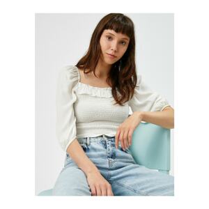 Koton Women Ecru Ruffle Detail Square Neck Crop Blouse