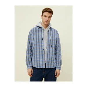 Koton Men's Blue Checkered Classic Collar Long Sleeve Shirt