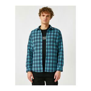 Koton Men's Green Checkered Regular Fit Classic Collar Long Sleeve Shirt