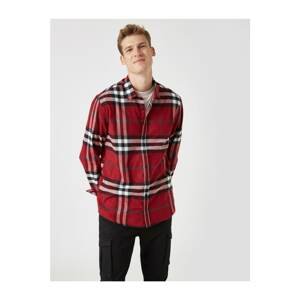 Koton Men's Claret Red Plaid Classic Collar Long Sleeve Shirt