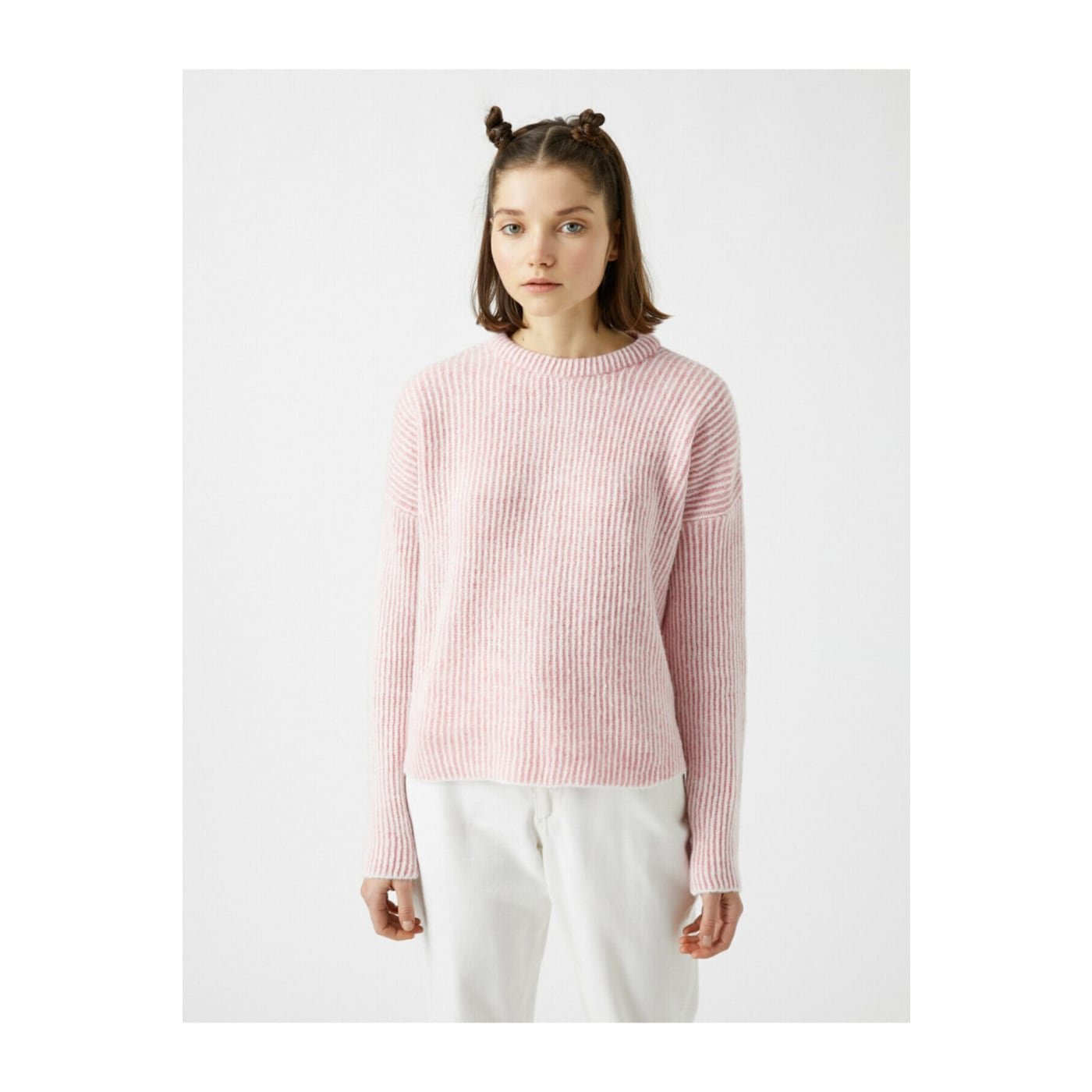 Koton Women's Pink Crew Neck Long Sleeve Knitwear Sweater
