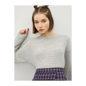Koton Women's Gray Crew Neck Long Sleeve Basic Knitwear Sweater
