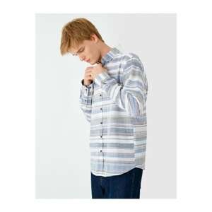 Koton Men's Blue Cotton Long Sleeve Patterned Shirt