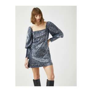 Koton Sequined Dress Evening Dress Short Long Balloon Sleeve